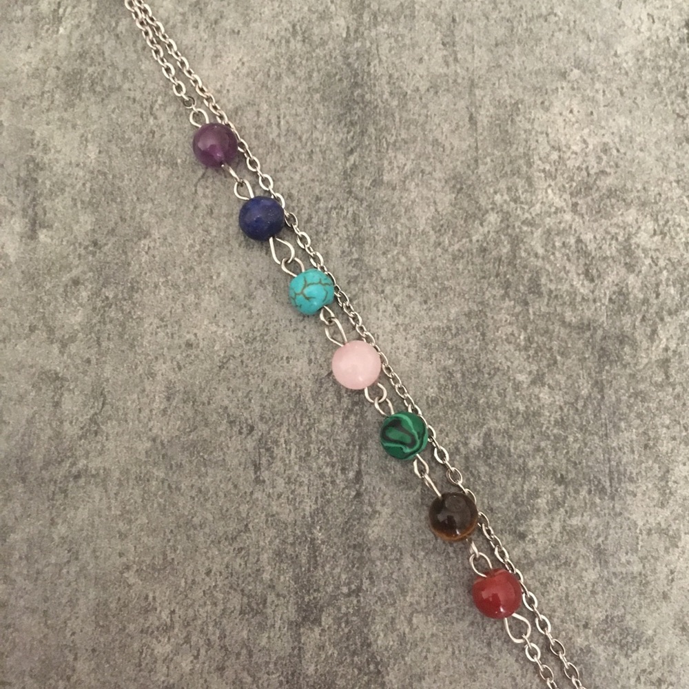 7 Chakra Anklet w/Natural Stones - Stainless Steel - Picture 1 of 8